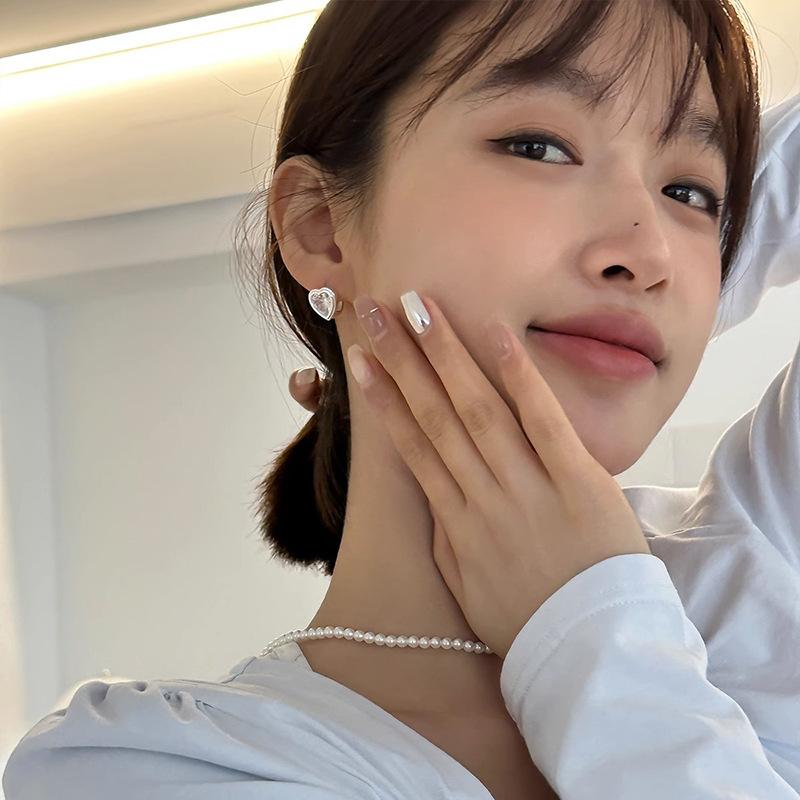 Fashion Shiny Sweet Pink Zircon Heart Earrings for Women 2025 New Trend Exquisite Geometric Ear Buckle Earrings Jewelry Gifts