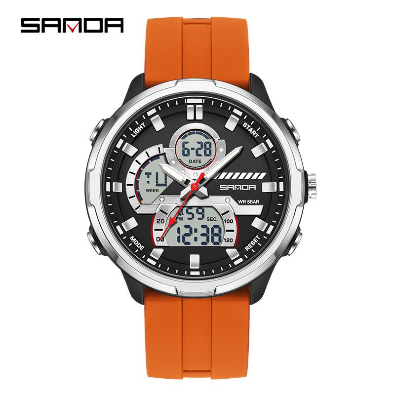 Sanda Men's Multifunctional Waterproof Luminous Watch with Dual Display and Alarm
