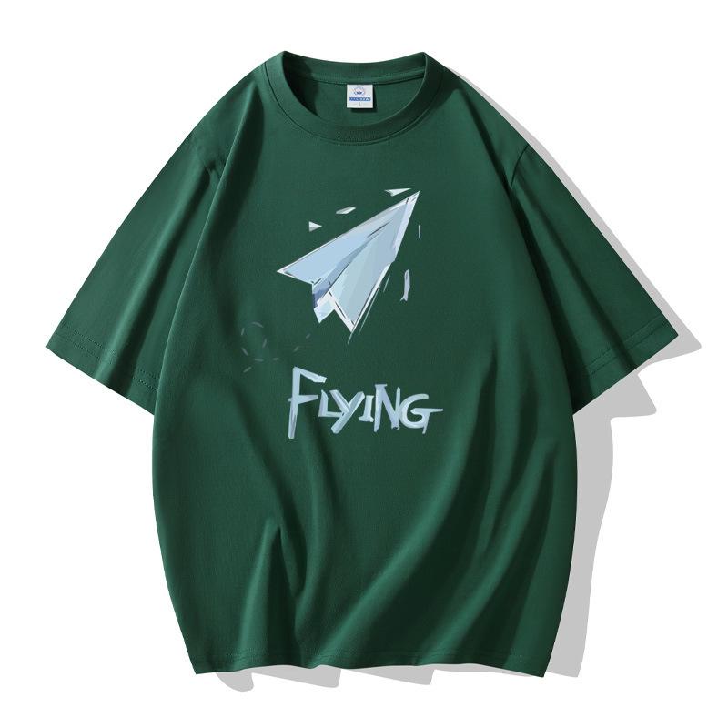 8 Colors Airplane Pattern Men's Short Sleeves Cotton T-shirt Large Size Loose Tee