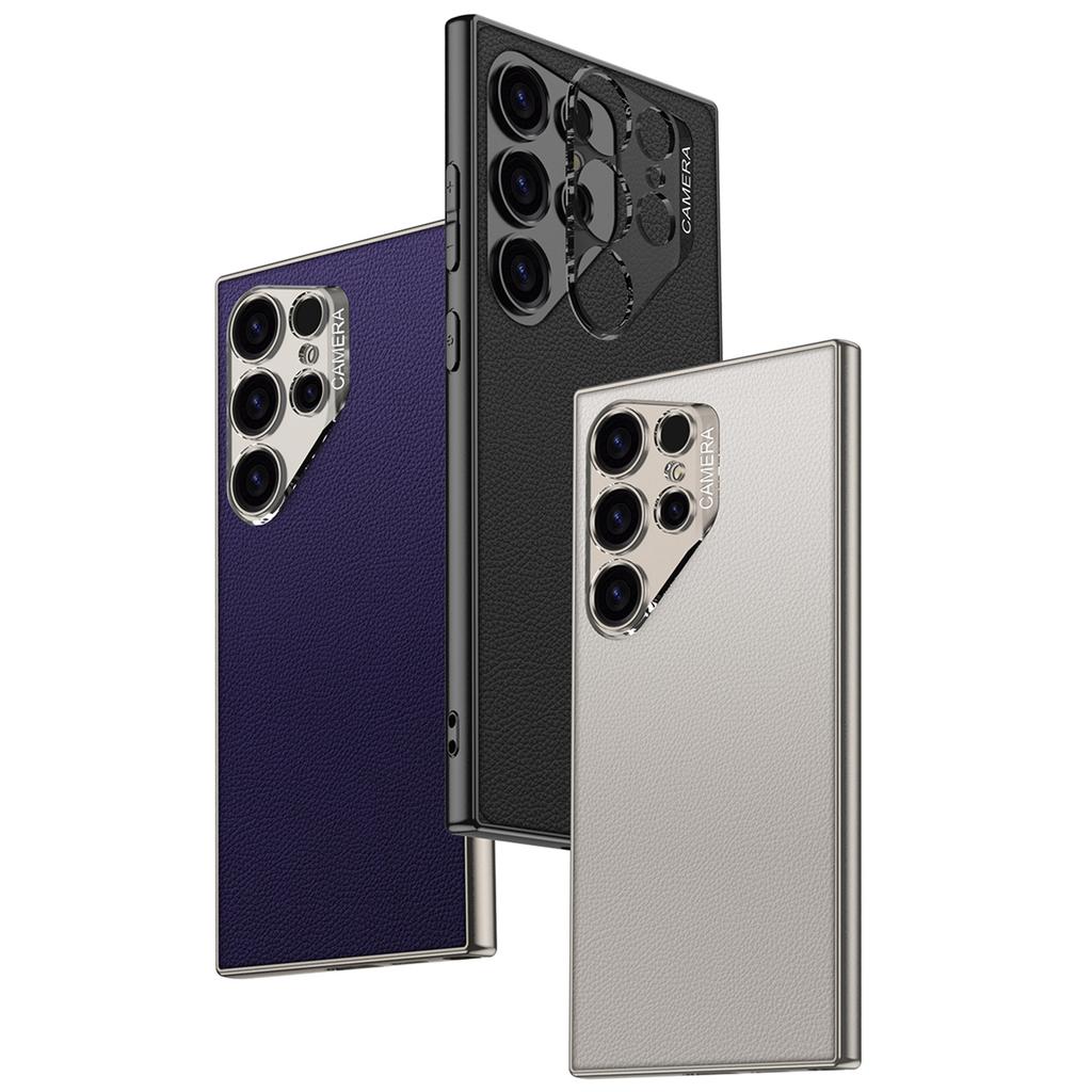 For Samsung Galaxy S23 Ultra Case PU+TPU+PC Protective Phone Cover with Clear Lens Hole