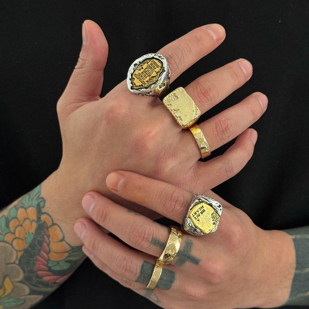 6Pcs/Set Punk Rings Hip-hop Men Rings Retro Geometric Open Rings  Male