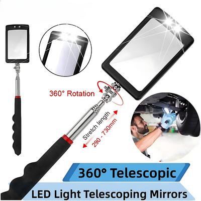 360 Retractable Telescopic Inspection Detection Lens Round Mirror Silver Pocket Clip New Car Tools Extend 7-1/4" To 30" DIY TOOL