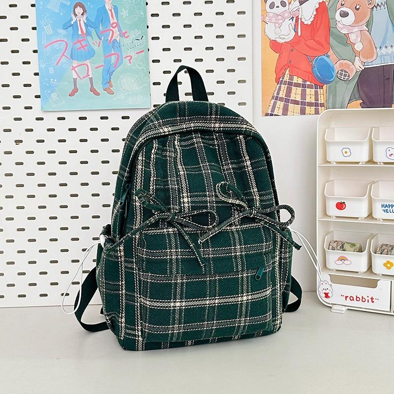 Schoolbag Japanese ins literary style soft sister plaid travel small backpack spring new high-value college student backpack