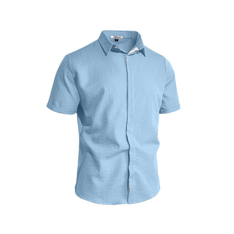 Summer New Short Sleeved Men's Solid Color Simple Casual Business Cardigan Buttoned Top