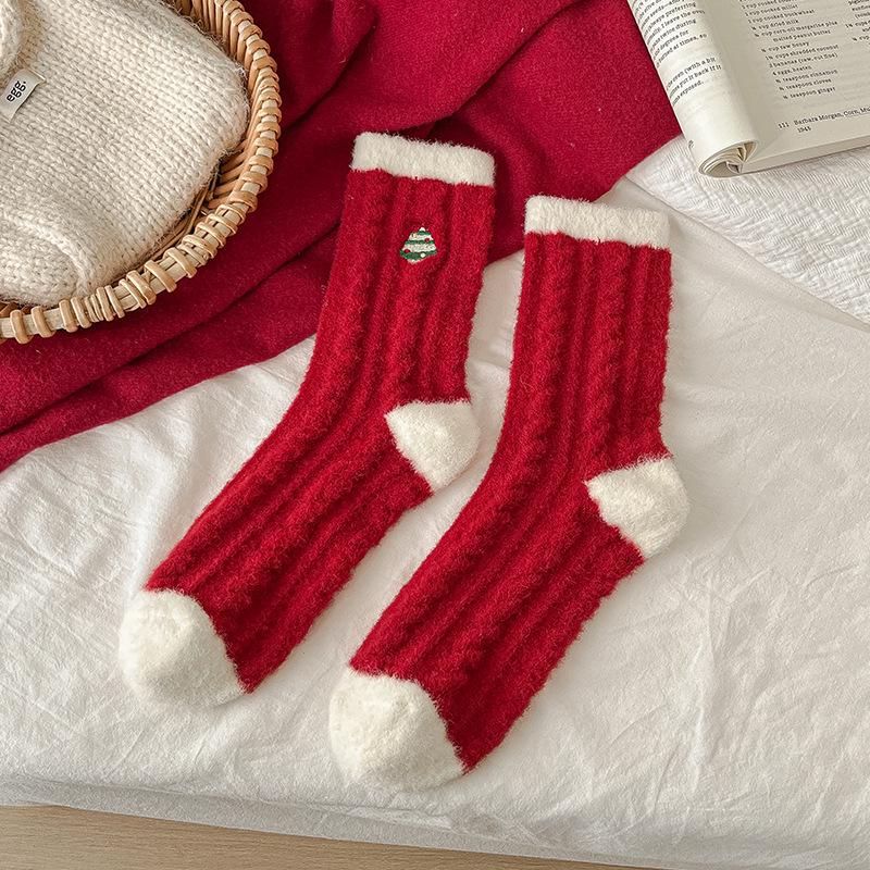 

Women s Thick Plush Christmas Socks - Year of the Snake 2025 Red Warm Cotton Sleep Socks
