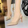 Fashion Pointed Toe High Heels Open Back Slip On Shoes Glossy Patent Leather Women Dress Pumps Low Cut Thin Heel