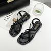 Flat-soled Sandals Women's 2025 Summer New Student Korean Version Fashion One-word Cross Strap Set Toe Beach Roman Shoes