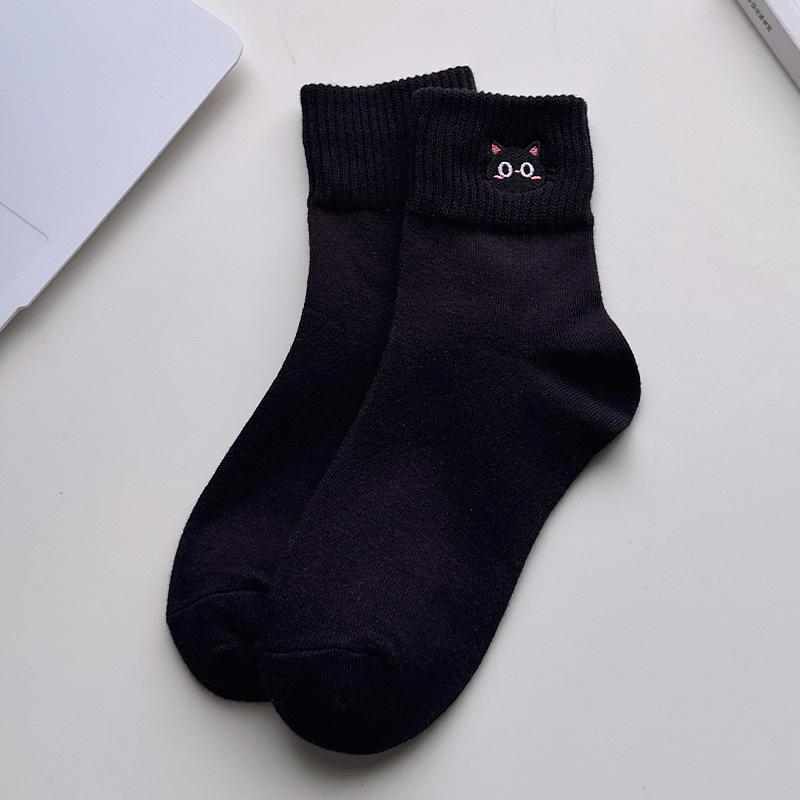 Cartoon Embroidered Kitten Ankle Socks - Summer and Spring Odor-resistant and Sweat-absorbent Pure-color Cotton Women's Socks