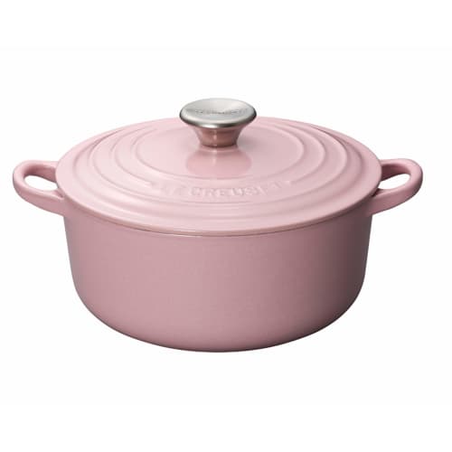 Le Creuset Cast Iron Enamel Cocotte Ronde Pot, 18 cm, Chiffon Pink, Gas, Induction, and Oven Compatible [Official Japanese Product]