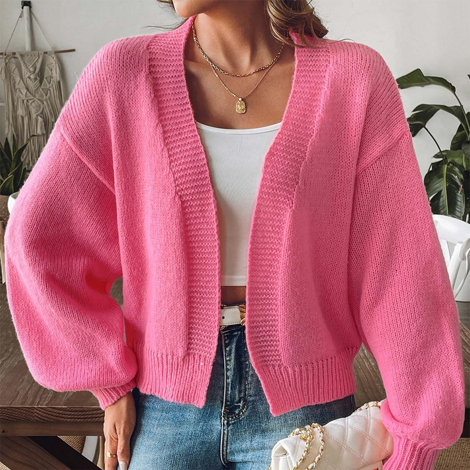 

Женский вязаный свитер однотонного цвета с рукавами, повседневная куртка-свитер L