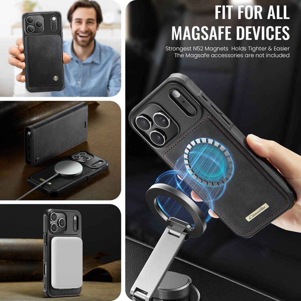 For iPhone 17 Pro Case CASEME C49 Compatible with MagSafe RFID Blocking Detachable Wallet Leather Phone Cover