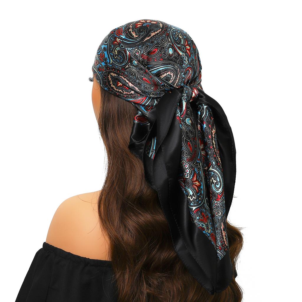 Lenço de Cabeça Feminino Marca de Luxo Quadrado 90*90cm Seda Foulard Cetim Bandana Cabelo Lenço de Pescoço Macio Hijab Lenços de Cabelo Para Senhoras