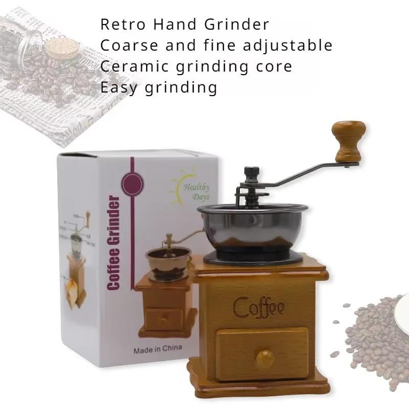 Hand Operated Coffee Grinder Solid Wood Vintage Classic Coffee Bean Grinder Ceramic Core Adjustable Grinder