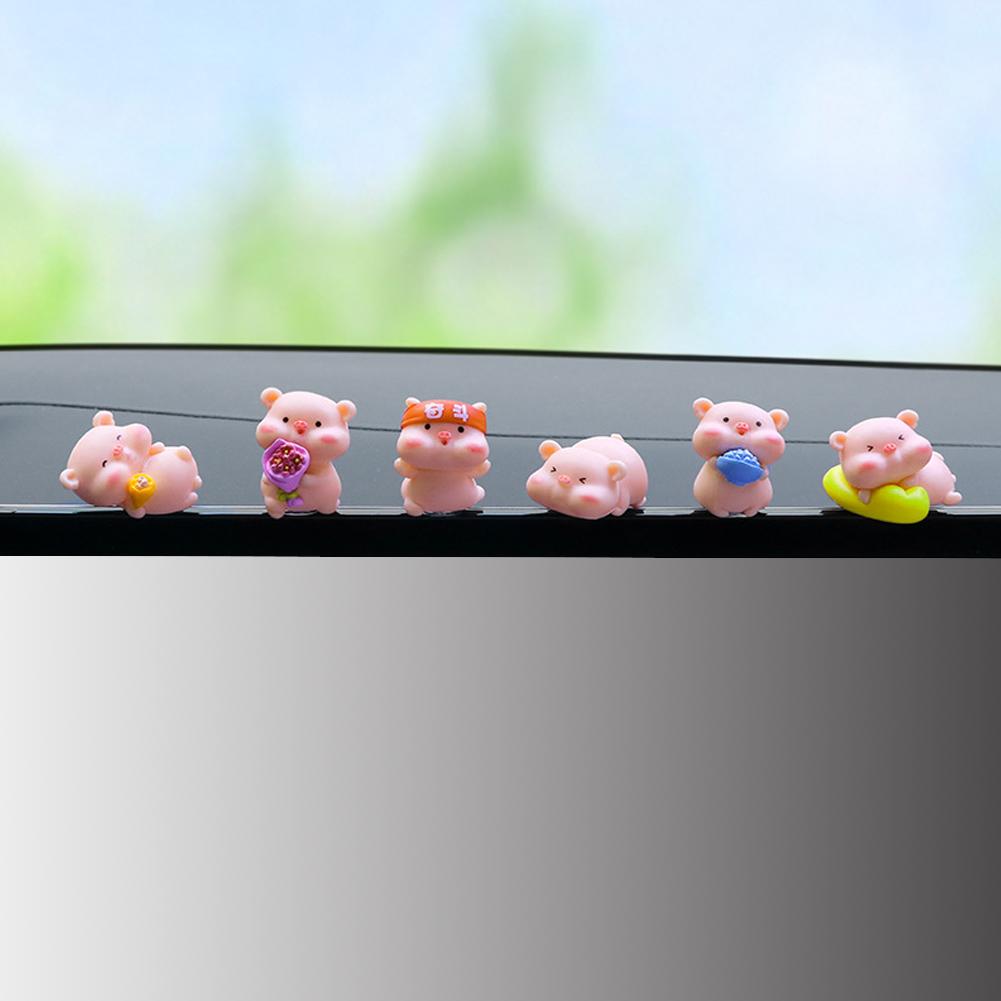 

6Pcs Mini Cute Pigs Car Center Console Ornaments Micro Animal Screen Decoration Car Interior Accessories 01#
