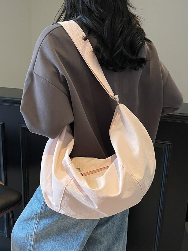 Nylon Minimalist Shoulder Bag For Casual Travel With Zipper Pocket For Women