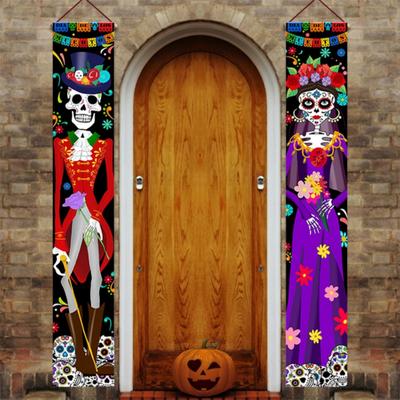 Halloween Hanging Door Curtain Banner Mexican Day Of The Dead Party Porch Sign Home Welcome Signs Party Decor Party Supplies
