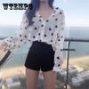 Loose Chiffon Sunscreen Shirt Small Long-sleeved Air Conditioning Cardigan Women Summer Clothing Thin Print Love Ladies Blouses Polo Collar Shirt