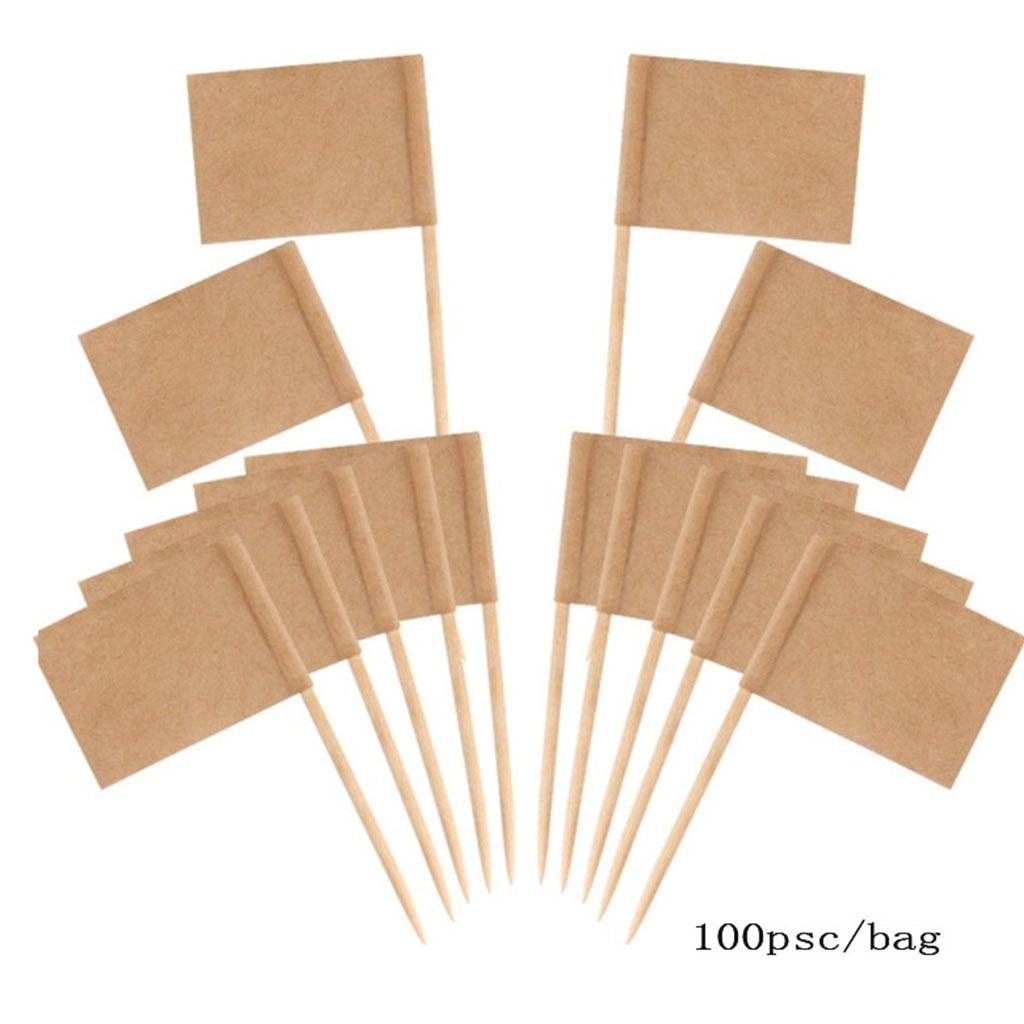 100 Pieces Blank Toothpick Flags Mini Food Labels with Wooden Sticks Cheese Markers Picks for Cupcake Topper Party Decor