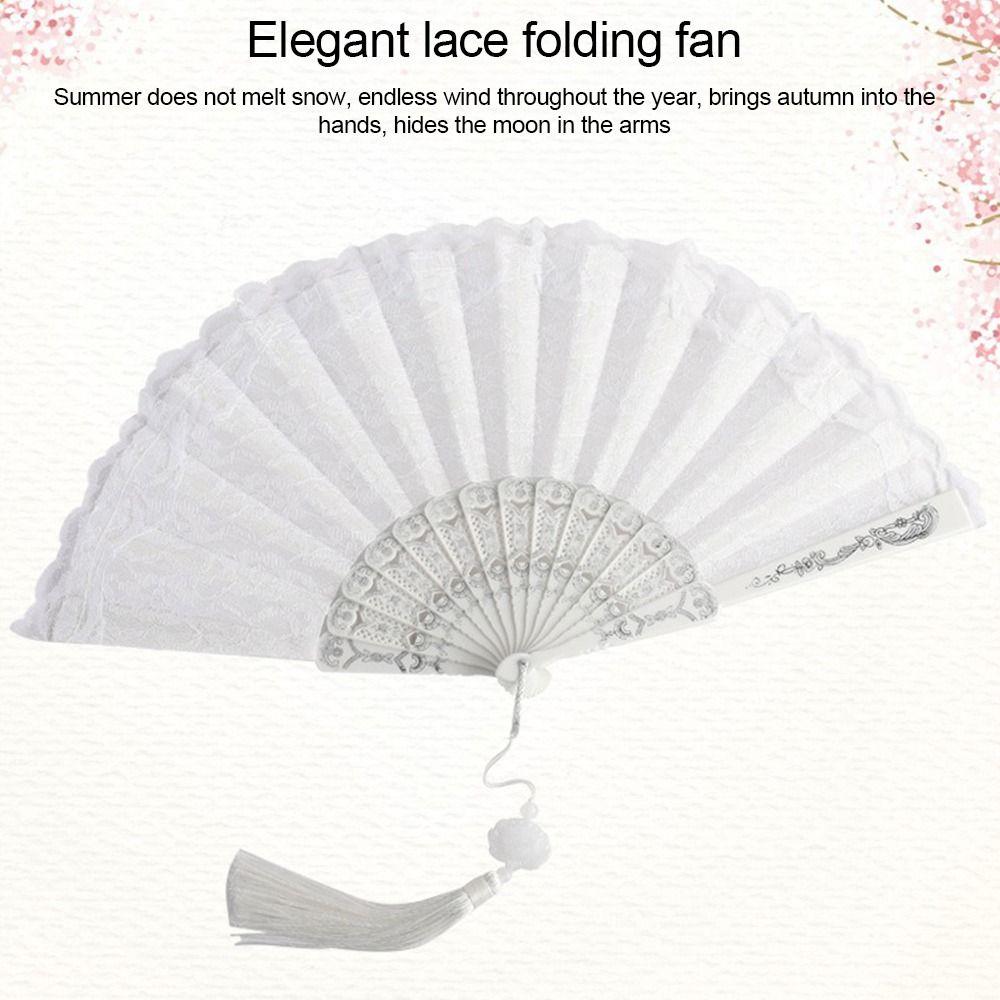 Floral Pattern Folding Fan Tassel Lace Fan Fashion Handheld Fan  Photo Props