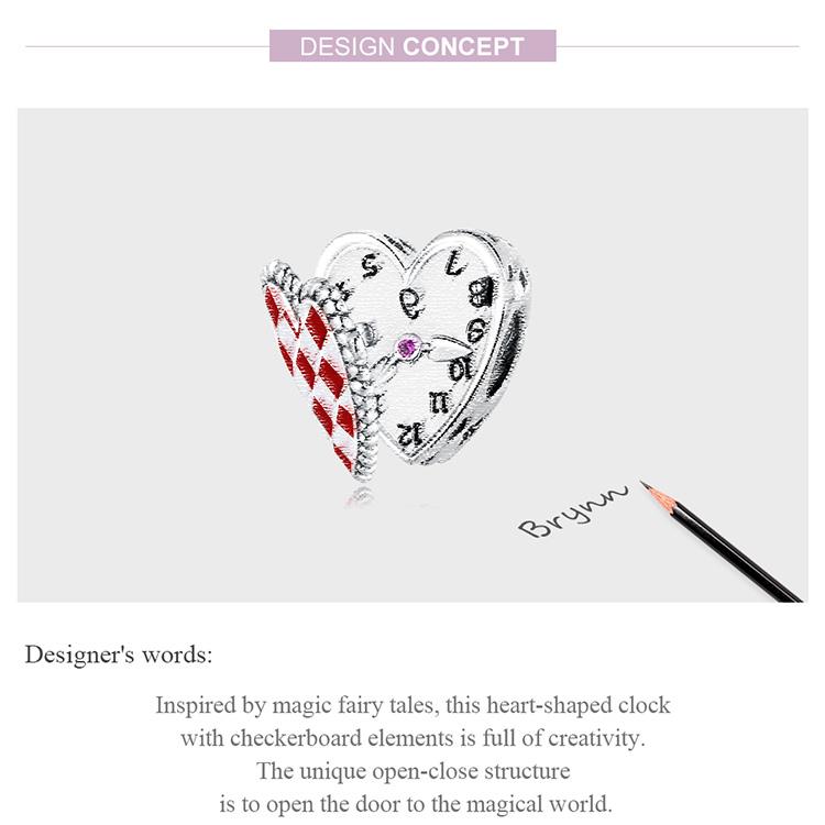 WOSTU Breloques en argent Sterling 925 véritable pour femmes, jolies perles d'horloge en forme de cœur rouge, adaptées aux bracelets et colliers originaux, bijoux fins, cadeaux