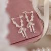 Silver needle bow pendant pearl stud earrings fashion temperament small fragrant style earrings elegant light luxury high sense earrings women