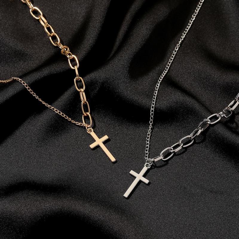 Stainless Steel Cross Gold Silver Necklace For Women Men Exquisite Chain Necklaces Jewelry Birthday Present