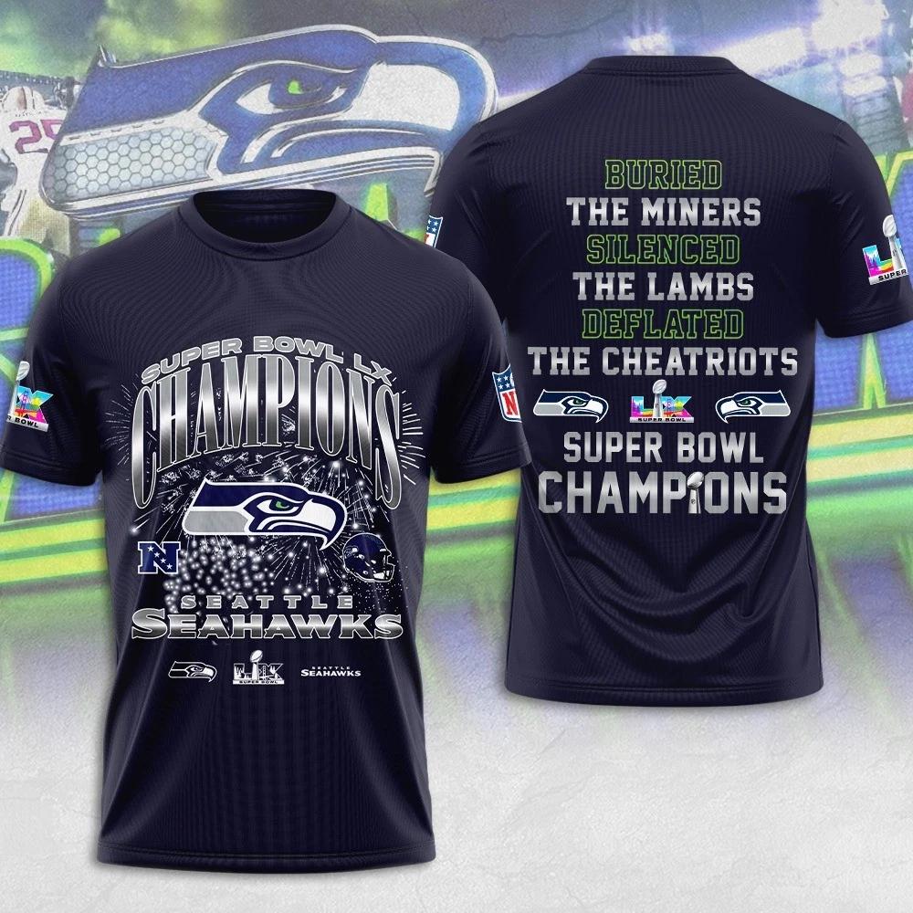 Seattle Seahawk 2025 Super 1Bowl LX Champions 3D Apparel Shirt S-5XL Style7 2XL