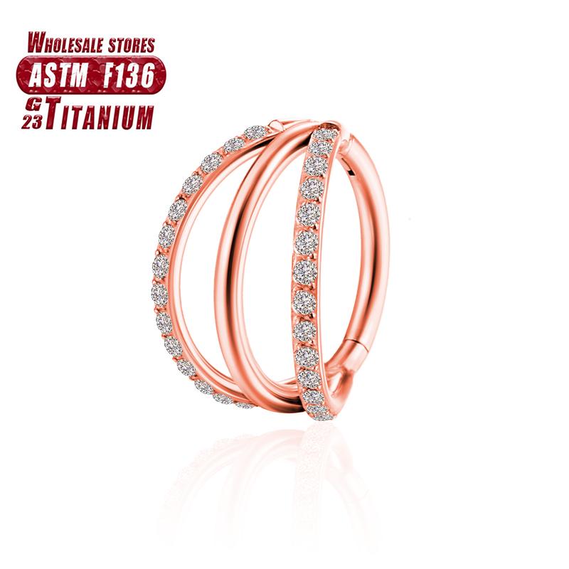 F136 Titanium Piercing Double Layered Triple Stack Hinged 16g Zircon Nose Ring Helix Cartilage CZ Small Cartilage Septum Clicker