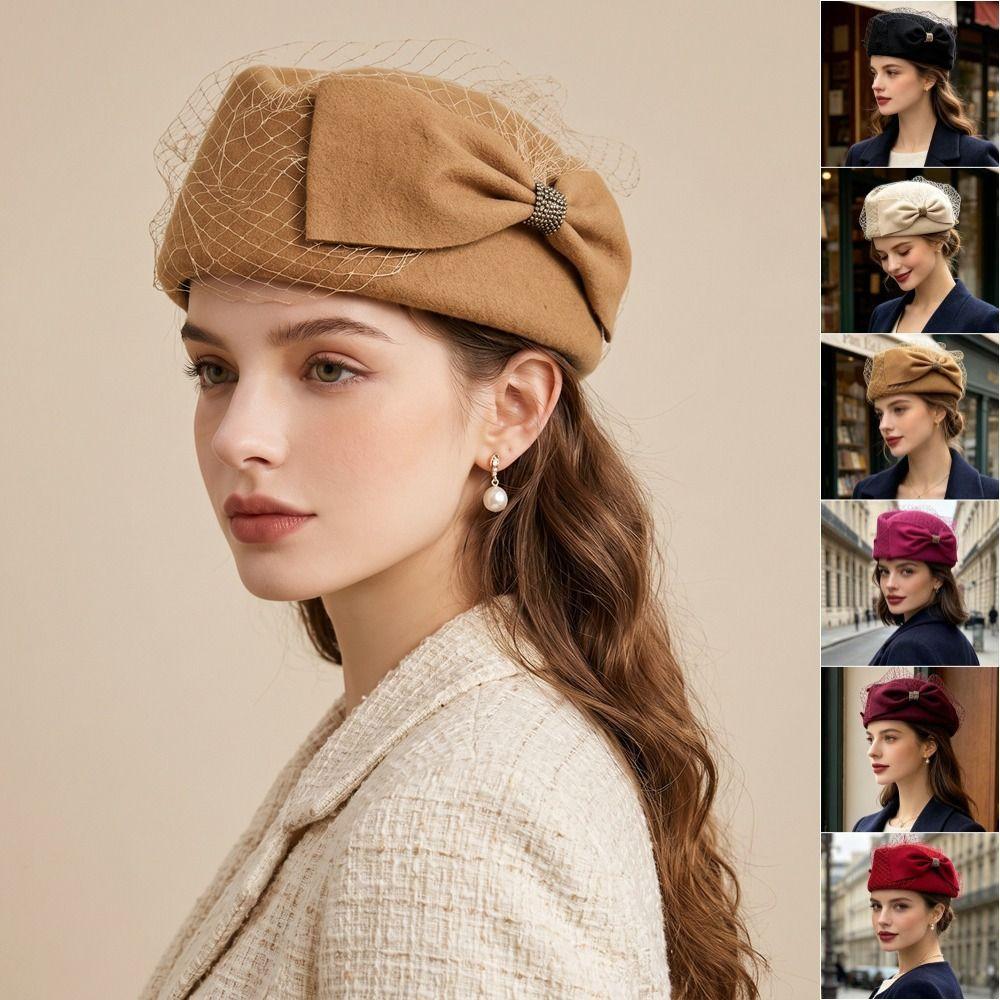Klobouky Fedora Síťovaný Top Hat Francouzský Styl Klobouk Pillbox Klobouk Fedora s Mašlí Koktejlová Událost