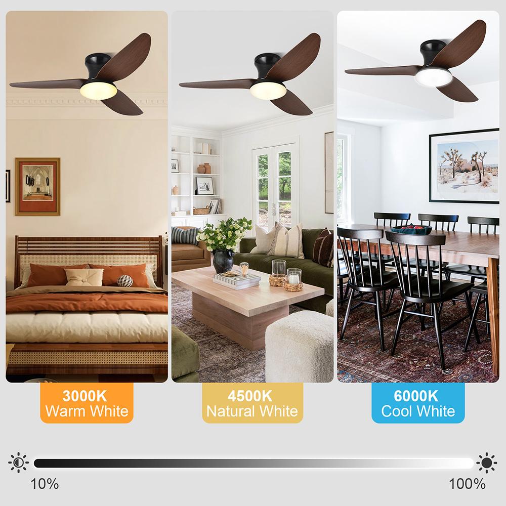 Ceiling Fans with Lights and Remote/APP Control Flush Mount Smart Fan Lights Dimmable 6 Speeds Timer for Living Room Bedroom