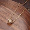 Women Rose Gold Tone Filigree Barrel Pendant Necklace with Sparkling Stone Bands Elegant Bohemian Style Jewelry