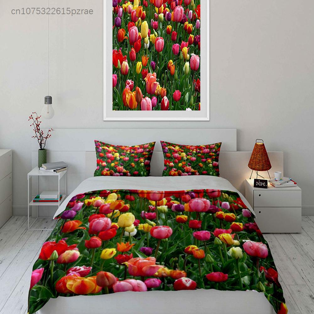 "Colorful Tulip Garden Set" Multiple Sizes Kid's And Adults' Bedroom Exquisite 3PC Bedding Set, Gift