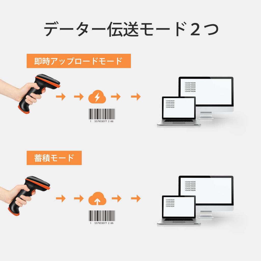 Tera Barcode Reader, Supports QR Codes, 2D Codes, 1D Codes, and Codes Including Japanese Characters, Wireless, Japanese Instruction Manual (Orange)