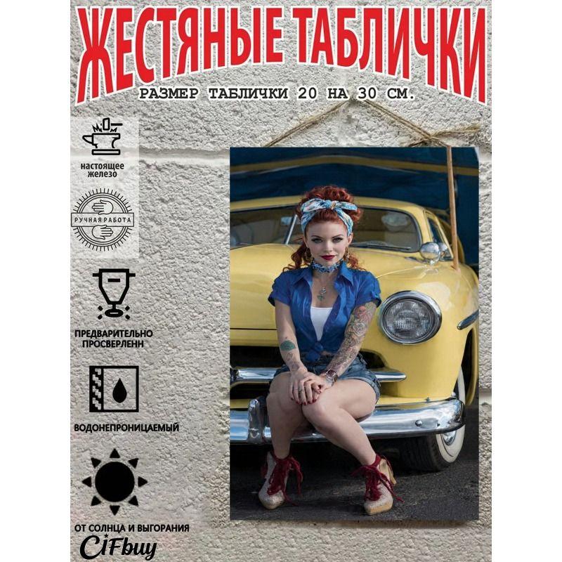 Retro Vintage Metal Sign Pin Up Girl Car Decor Wall Art