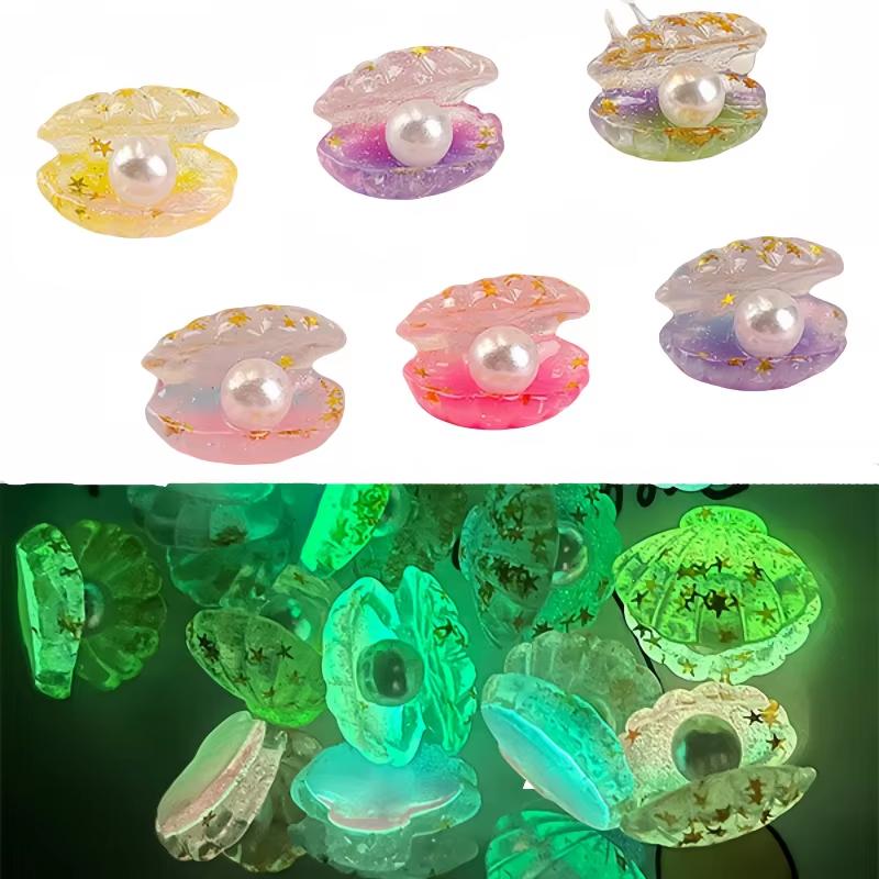 12Pcs Mini Figurines Glowing Sea Shells Toy Resin Seashell Micro Landscape Ornament Diy Cream Glue Fridge Stick Kids Gift