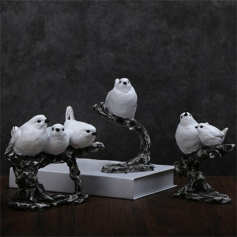 Animal Statue Modern Sculpture for Home Office Desk Decor Resin Birds Figurine Gifts Decorative Birds on Branch Statue