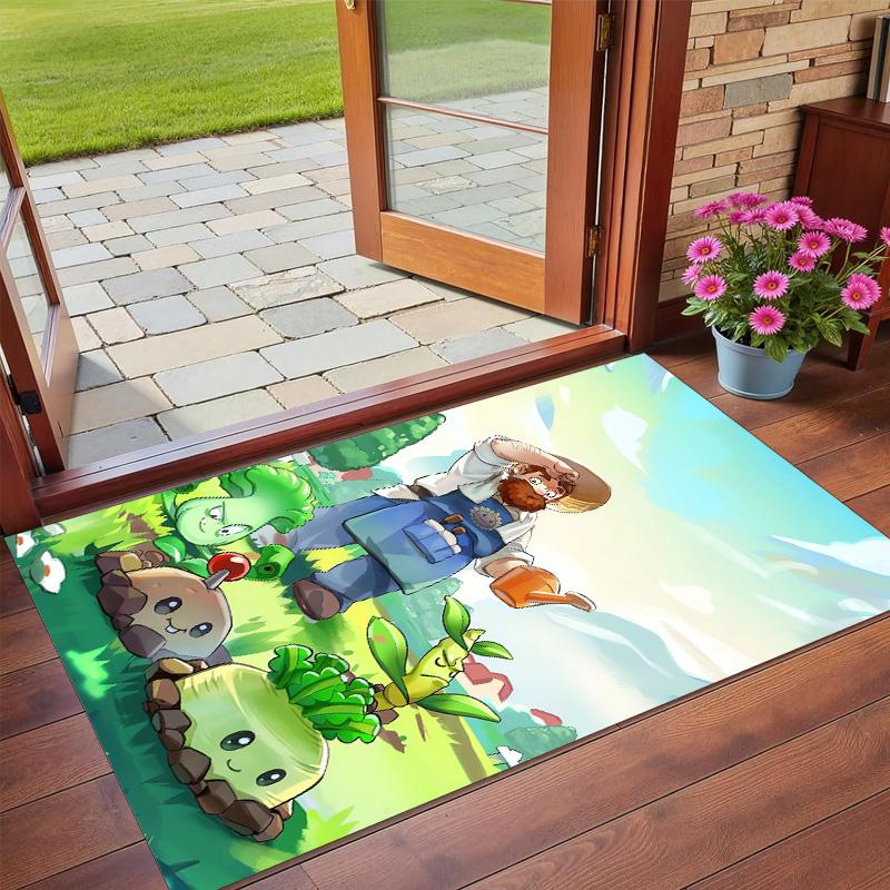 Anti‑Slip Crystal Velvet Floor Rug, Plants vs. Zombies Design Carpet for Indoor Living Bedroom Home Decoration