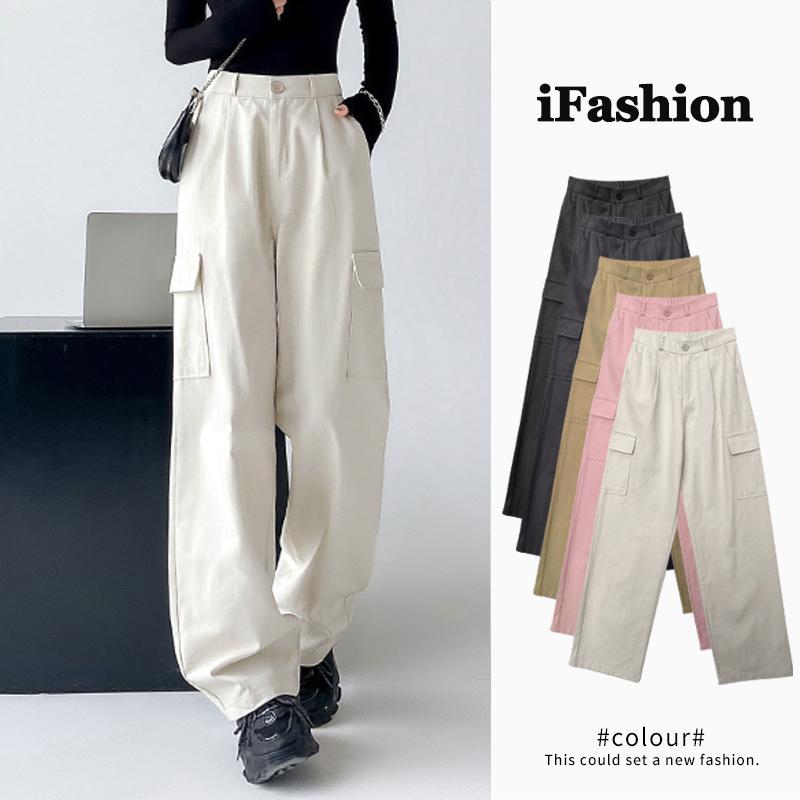 

Мешковатые брюки-карго, женские корейские модные уличные брюки с большими карманами, брюки с высокой талией, широкие брюки в стиле хип-хоп