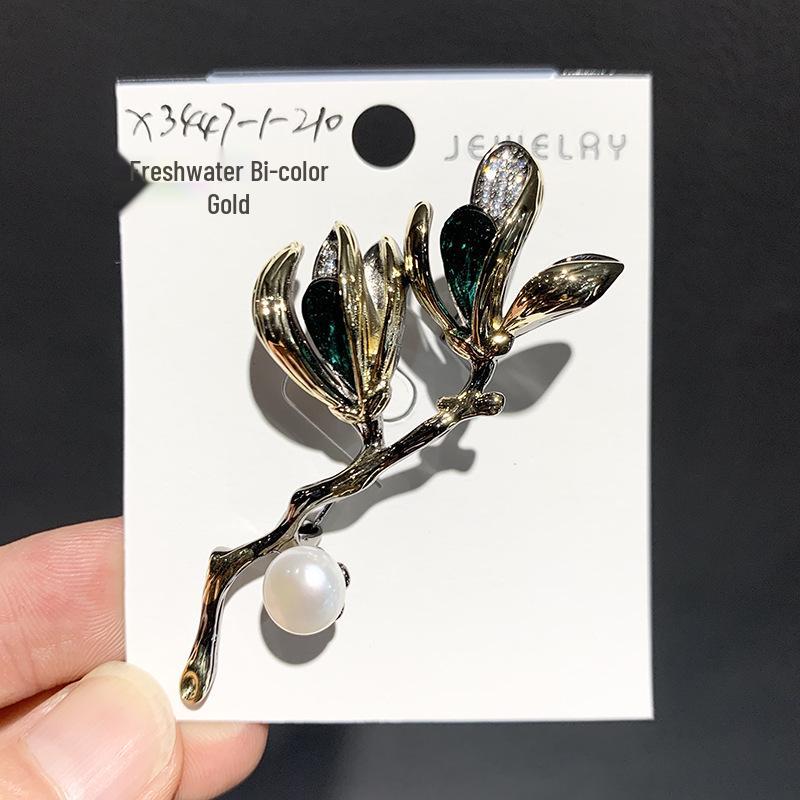 Bo Xin Yun European Retro Crystal Pearl Magnolia Brooch - Exquisite Floral Design, Trending Online.