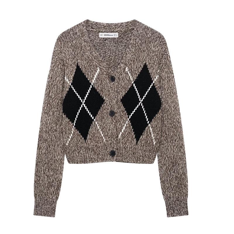 

Женский весенний трикотажный кардиган с V-образным вырезом TAOP&ZA - Длинный рукав, однобортный, повседневный стиль Large