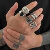 Salircon 5Pcs/set Gothic Geometry Hollow Out Rings Men Hip Hop Punk Irregular Adjustable Open Finger Ring Jewelry Halloween Gift