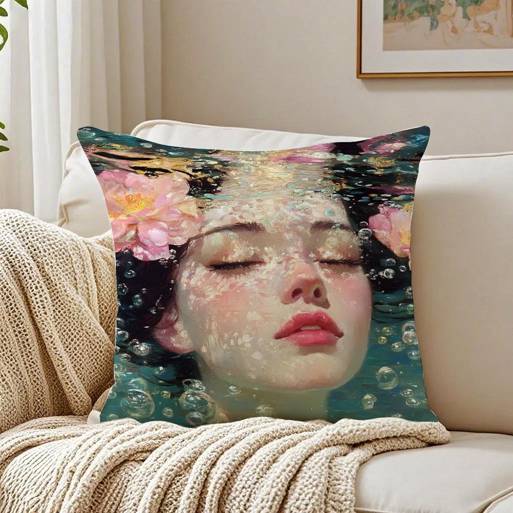 Art KKlimt oil painting style illustration Cushion Cover Linen Pillowcase Soft for Sofa Bed Home Room Decor