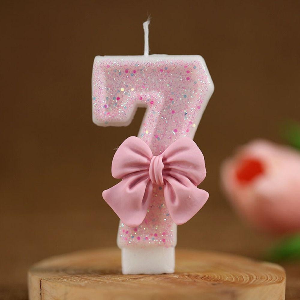 New Creative Number Birthday Candles 3D Design Pink Extended Big Number Candle Bow Knot Any Celebration Cake Topper Decoration