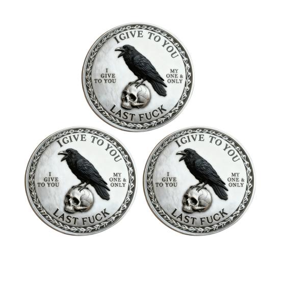 Yousheng 1/2/3/5 Stück Rabenschädel Souvenir Münze Robuste Haltung Krähe Challenge Coin Token der Freiheit und des Humors Metallabzeichen Heimdekoration