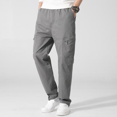 Men's Workwear Pants Solid Color Large Size Workwear Multi-pocket Pants Middle-aged Solid Color Washed Casual Pants Man