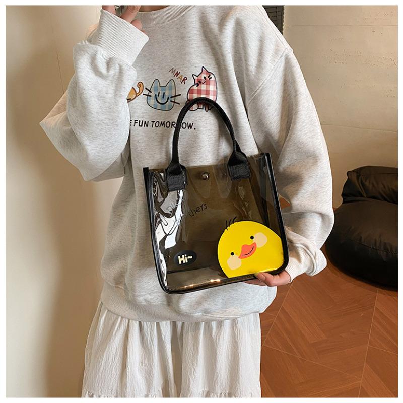 Cute PVC Transparent Tote Bag for Women Thickened Handbag Make up Pouch