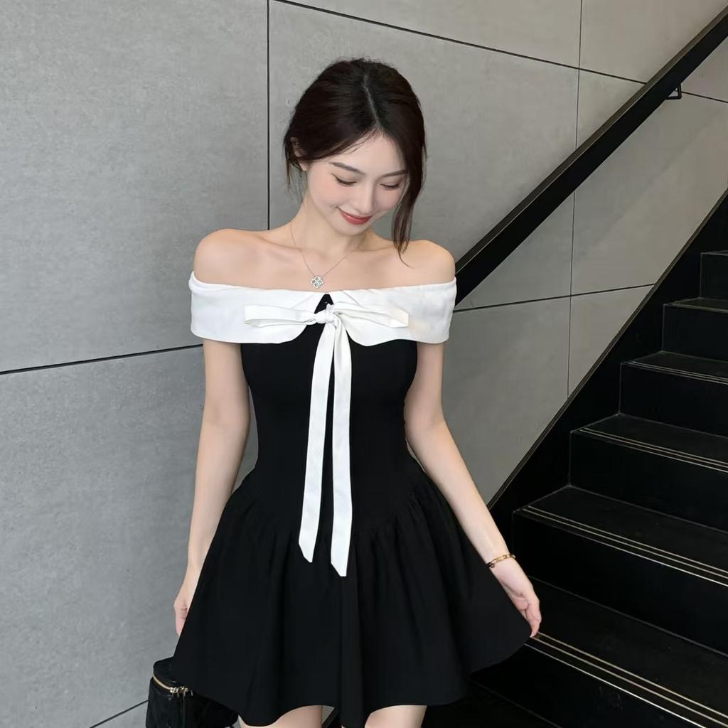 Small man one-word shoulder sweet dress short summer beautiful small skirt princess style daughter birthday dress