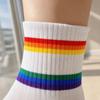 2PCS Breathable Mesh Striped Socks Rainbow Stripe Sports Running Socks Cotton Tennis Socks  Tennis