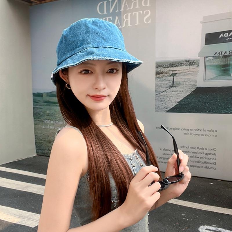 Denim Fischerhut Damen Sommer Sonnenschutz Hut Outdoor Camping Bergsteigen Hut Vertiefter und Vergrößerter Gesichtshut