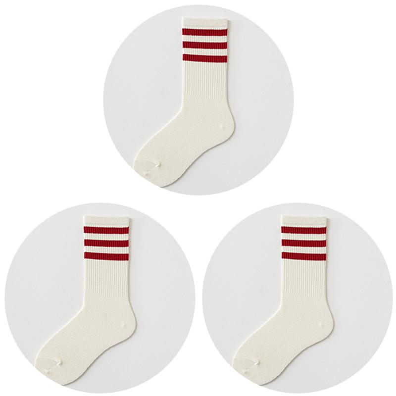 3 Pairs Cotton Women Sock Striped Solid Color Casual Breathable Hip Hop Skateboard Fashion Female Black White Middle Tube Socks